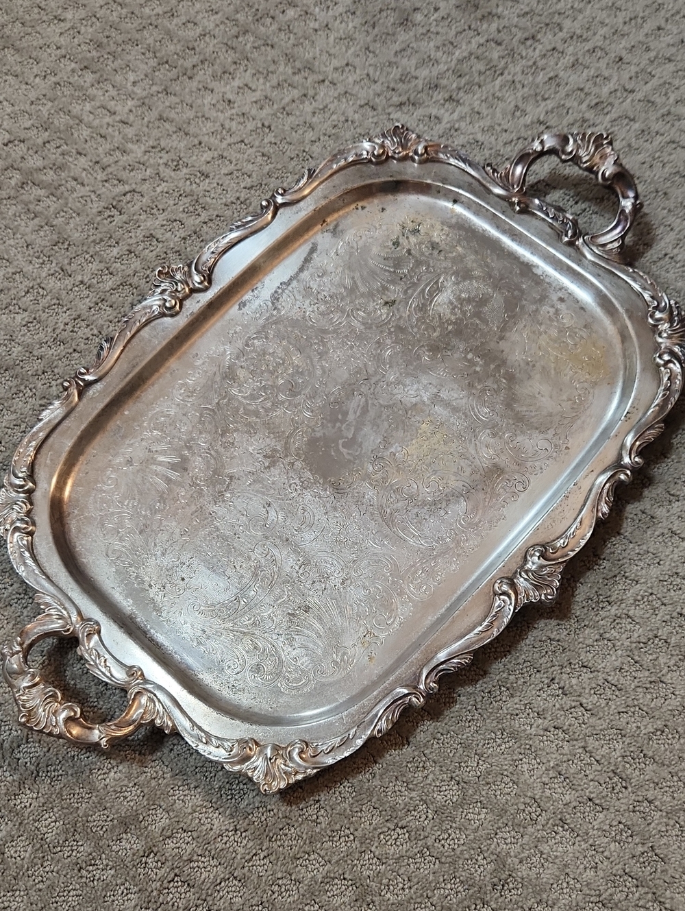 Eton Vintage Ornate Silver Plated Footed Serving Tray Platter Double Handles